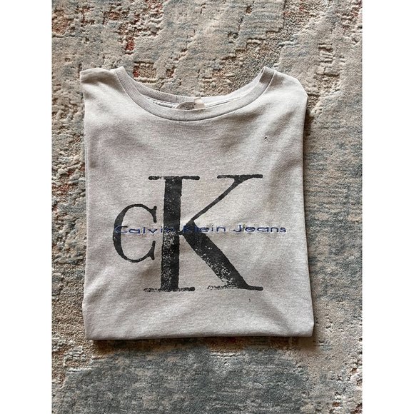 CALVIN KLEIN JEANS VINTAGE SINGLE STITCH GREY T SHIRT SIZE MEDIUM 90S Y2K HYPE - Picture 2 of 7
